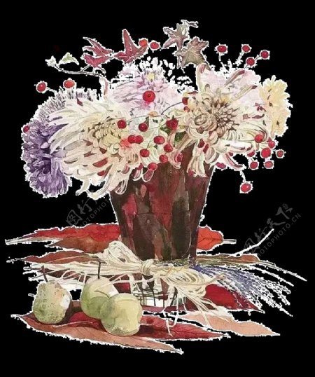 素雅气质手绘菊花装饰元素