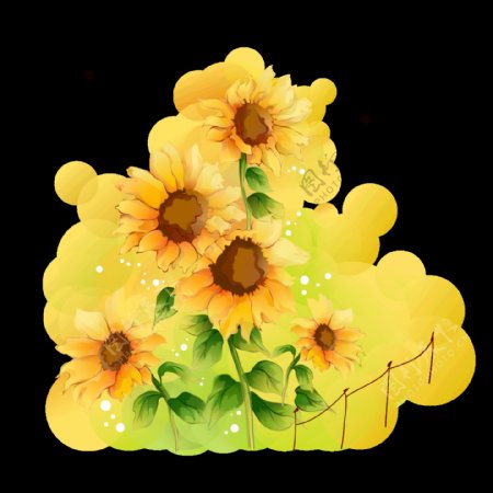 朝气黄色手绘菊花装饰元素