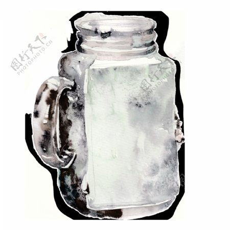 创意水杯水墨画透明素材水彩