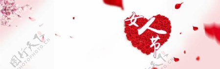 浪漫红色心形花瓣女人节背景