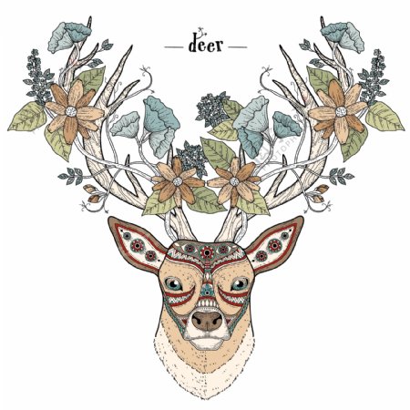 手绘艺术鹿头装饰图案