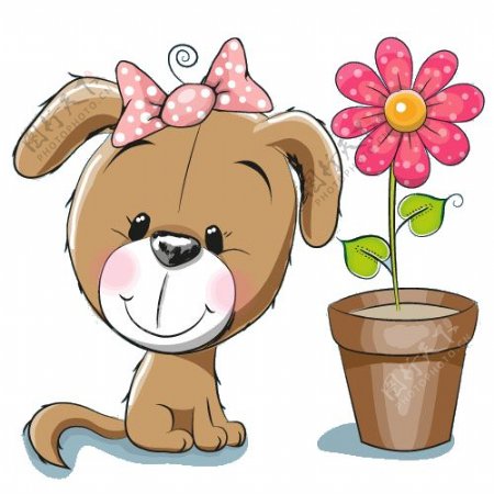 帅气褐色小狗卡通手绘装饰元素