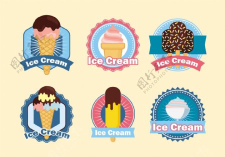 手绘矢量冰淇淋标签
