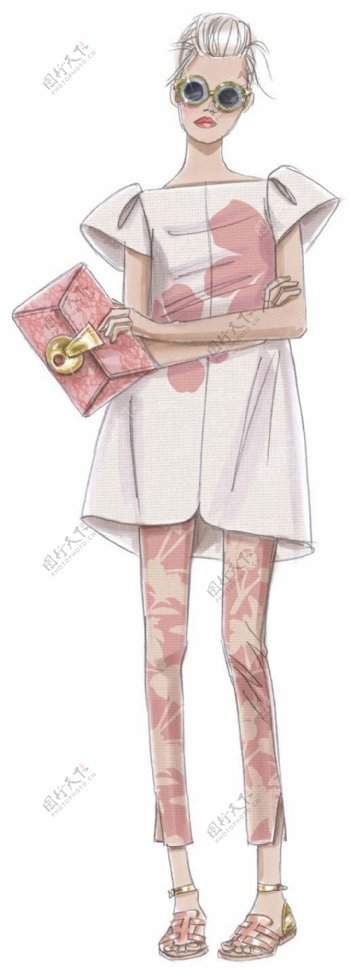 时尚粉色短裙女装效果图