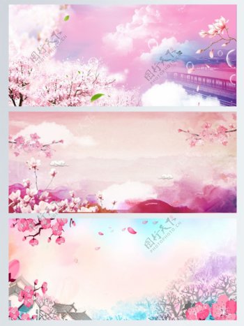 粉系樱花广告背景图案梦幻展板背景素材