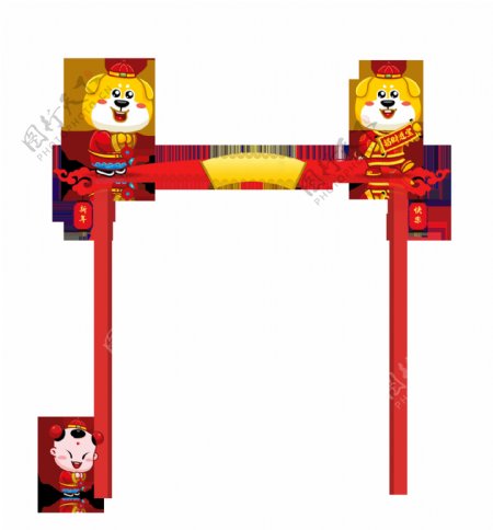 红色喜庆中式门框装饰素材