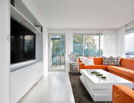 现代简欧客厅橙色设计效果图