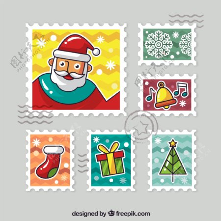 6款创意圣诞节邮票矢量素材