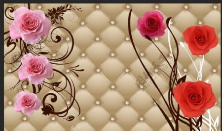 玫瑰欧式花纹月季软包背景墙