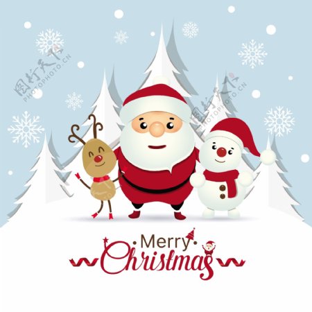 圣诞贺卡与圣诞老人和驯鹿矢量插图