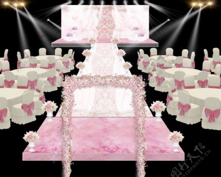 粉色婚礼舞台装饰设计