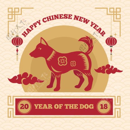 中式花纹狗年海报设计