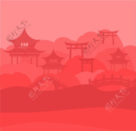 中国红古建筑剪影