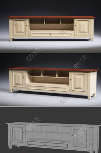 3D美式实木电视柜家具模型