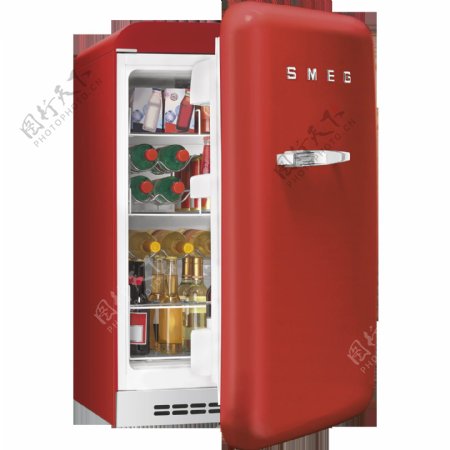 卡通红色冰箱png元素