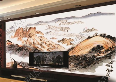 中国风大气手绘山水抽象画
