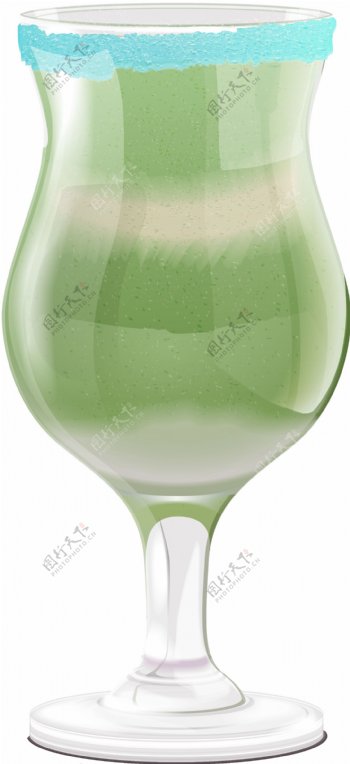 水彩手绘一杯绿色饮品透明饮料素材