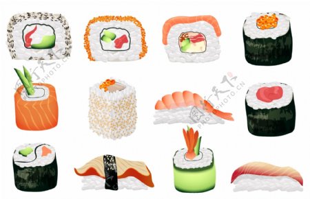 时尚美味的日本寿司插画