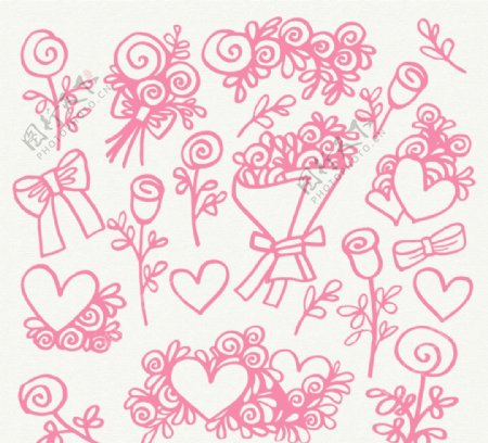 16款粉色花卉和爱心矢量素材
