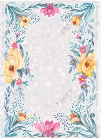 手绘彩色花卉边框透明素材合集