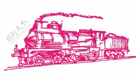 卡通粉色火车元素