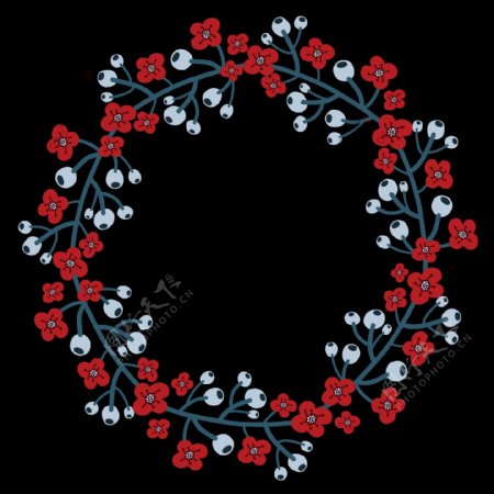 红花野果植物花环透明花朵素材