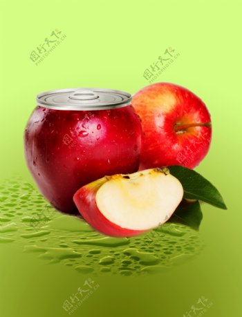 红色苹果罐头实物元素设计