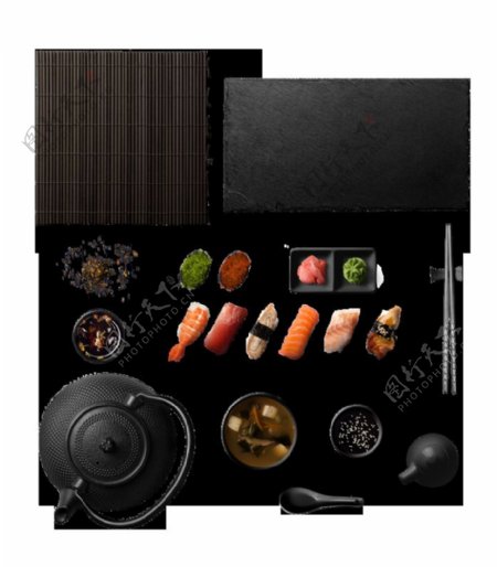 精致深色日式餐具料理美食装饰元素