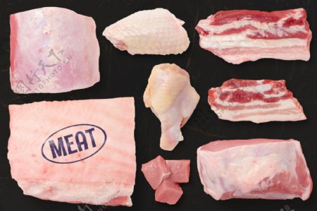 高清新拍新鲜猪肉鸡肉食物素材