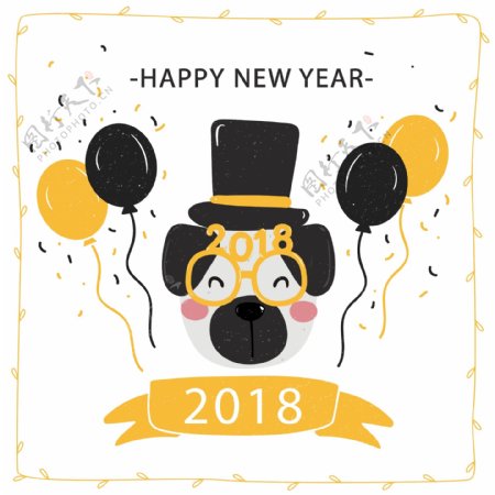 2018年可爱狗头和气球贺卡