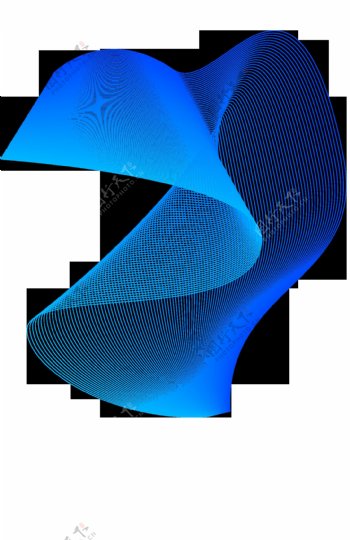 蓝色弯曲波线科技png元素