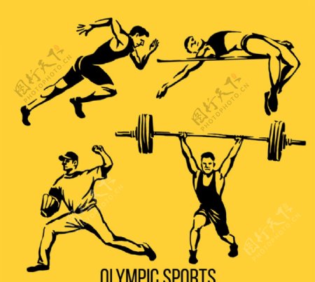 4款手绘奥运会男运动员矢量素材