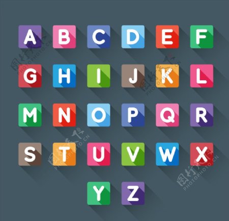 26个方形大写字母矢量素材