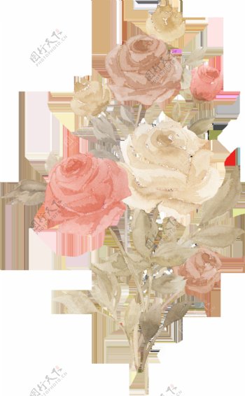 一束水墨玫瑰花卉PNG透明素材