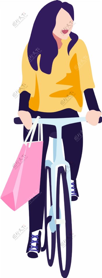 骑自行车购物归来的美女