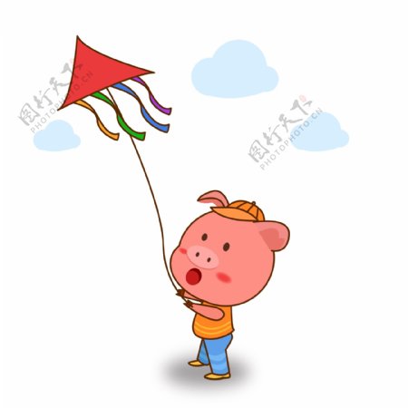 原创2019猪年放风筝的猪可爱卡通元素