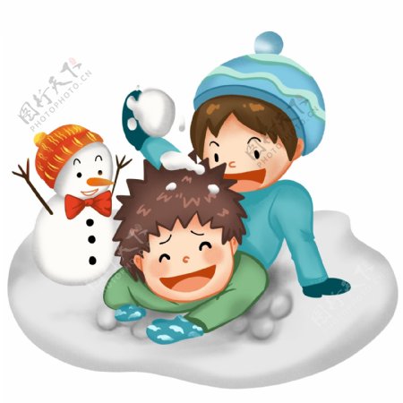 冬季打雪仗卡通儿童