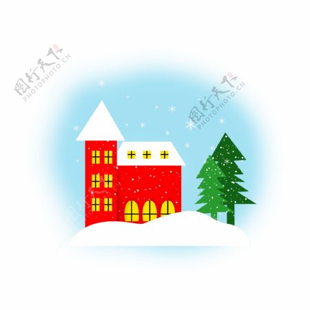 手绘风圣诞节冬天雪树雪景商用素材
