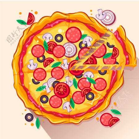 美味的火腿披萨插画