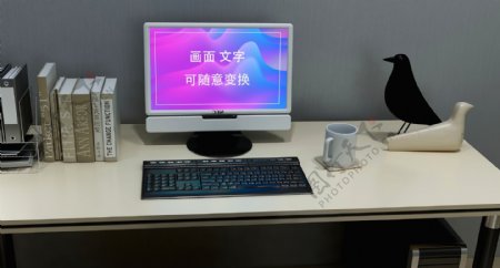 办公桌电脑样机书本摆件台式电脑