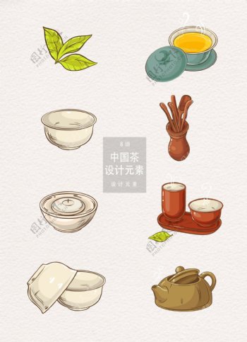 中国茶手绘设计元素