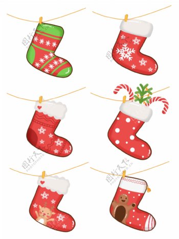 手绘圣诞节装饰可爱圣诞袜素材元素