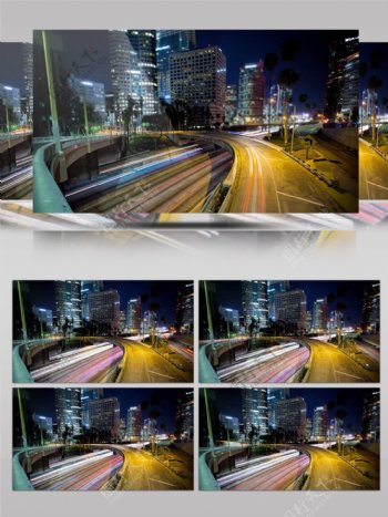 4k现代科技智慧城市立交桥夜景车流延时