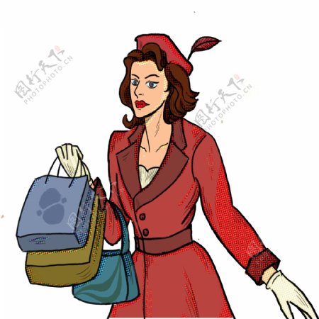 卡通时尚女人拿着包包原创元素