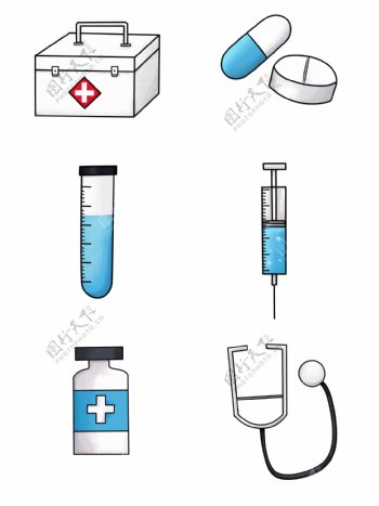 卡通手绘医疗设备医院工具素材套图