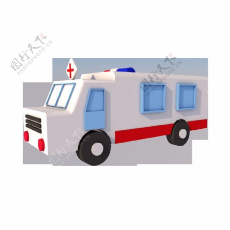 C4D卡通白蓝红救护车可商用元素