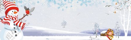 滑雪冬季卡通上新促销banner背景