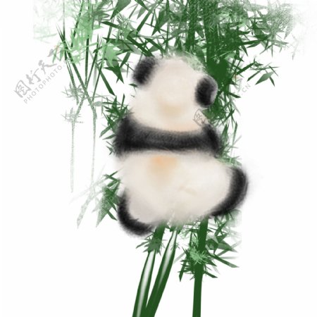 商用手绘水墨风爬竹子的熊猫中国风元素