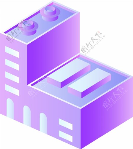 2.5D蓝紫渐变房屋建筑可商业