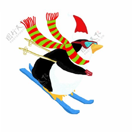 滑雪的企鹅冬季元素设计可商用元素